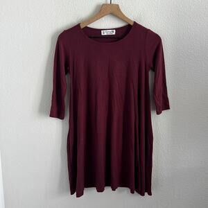 Fighting Eel Stretchy Maroon 3/4 Sleeve Dress Swing Shift Made in Paradise XS